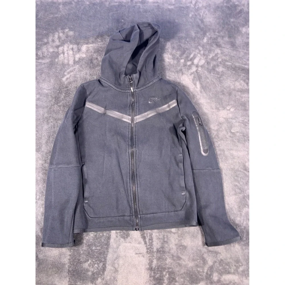 Nike Tech Fleece Boys Hoodie L Gray Zippered Sleeve Pocket Full Zip Athletic